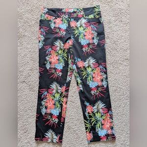 Cache Black and Red Pants Vibrant Floral Design
